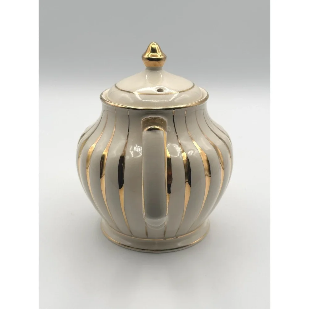 Vintage Sadler Teapot Cream Gold Striped English Porcelain Tea Pot